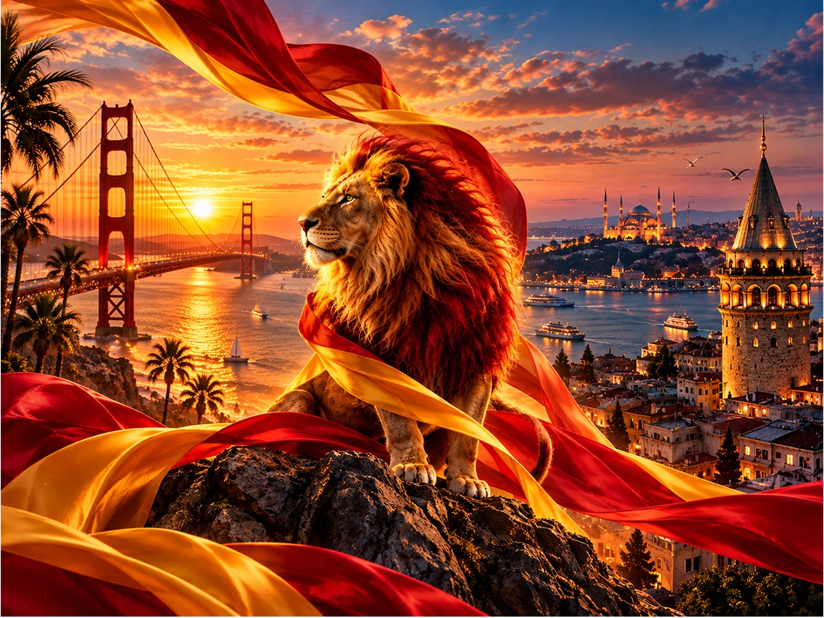 Galatasaray taraftarları sarı-kırmızı bayraklarla